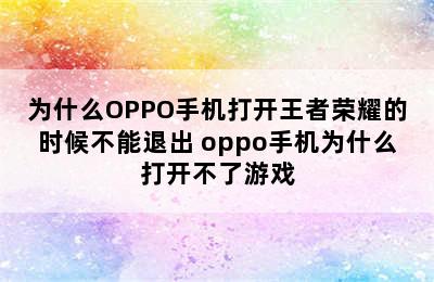 为什么OPPO手机打开王者荣耀的时候不能退出 oppo手机为什么打开不了游戏